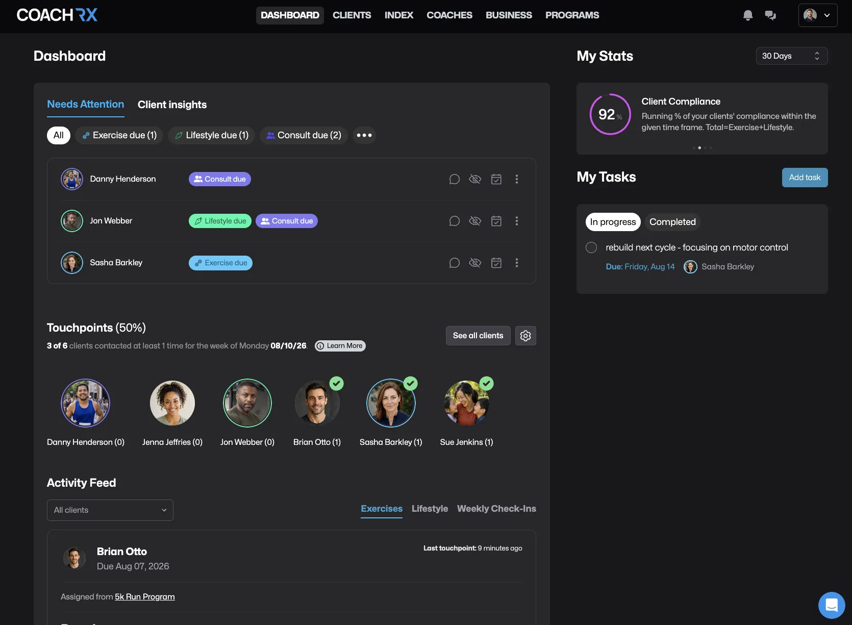 CoachRx coach dashboard