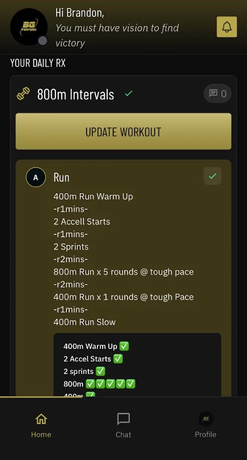 BG Performance themed client app home